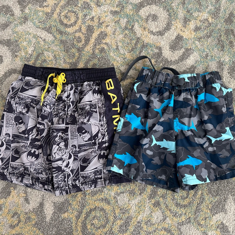 Boys 4T Batman and Blue Shark swim trunks bundle